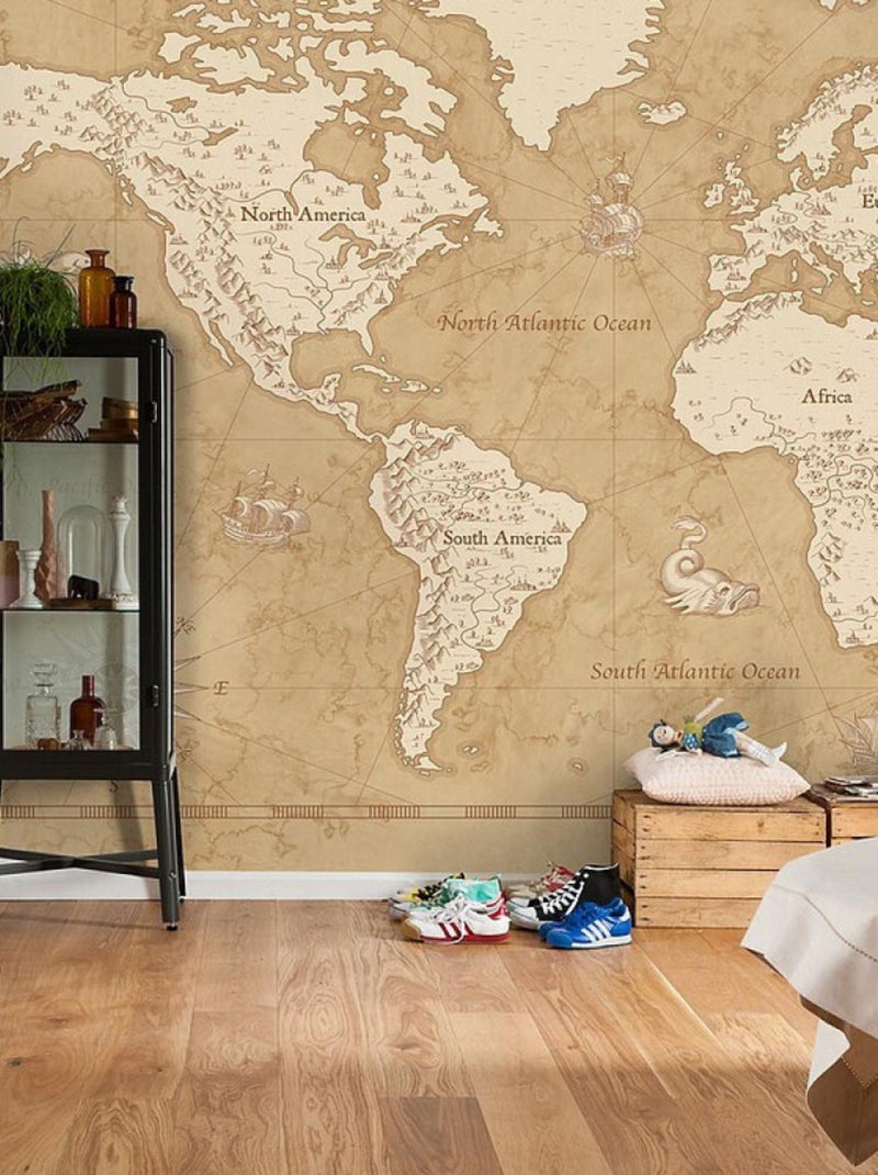 Poster géant intissé Vintage carte du monde - 500 x 280 cm Multicolore - Kiabi