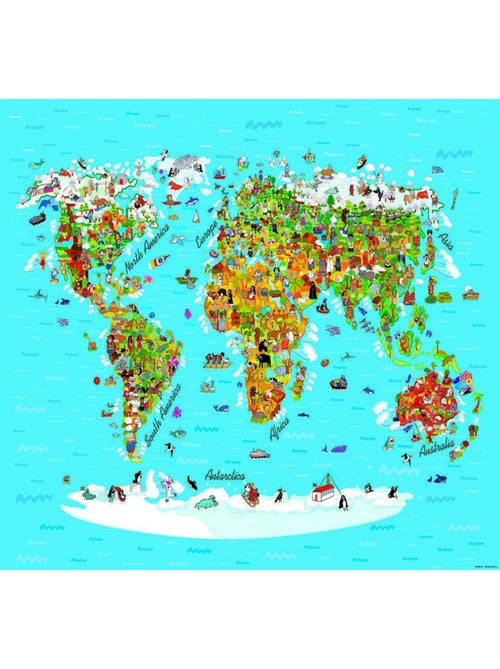 Poster géant XXL Map, Carte du Monde, photo murale, 375x270cm, 4 parties - Kiabi