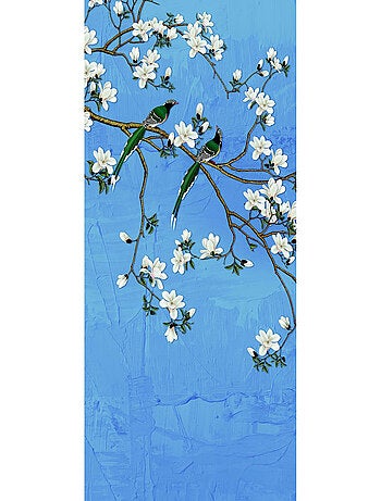 Poster intissé - arbre a fleurs blanches et ciel bleu - 150 x 270 cm