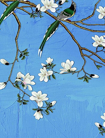 Poster intissé - arbre a fleurs blanches et ciel bleu - 150 x 270 cm