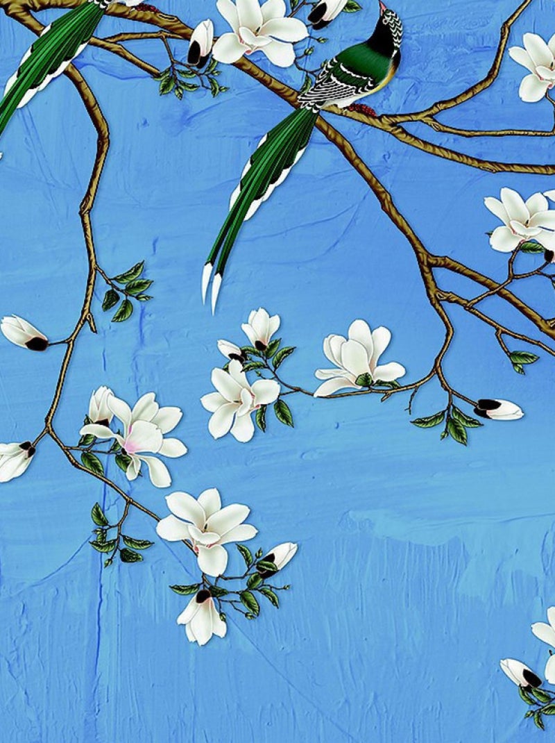 Poster intissé - arbre a fleurs blanches et ciel bleu - 150 x 270 cm Multicolore - Kiabi
