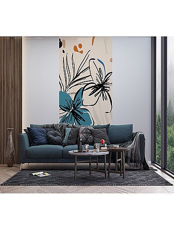 Poster intissé - dessin de fleurs bleues et fougère en peinture 150 x 270 cm