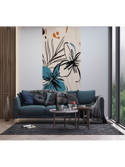 Poster intissé - dessin de fleurs bleues et fougère en peinture 150 x 270 cm - Kiabi