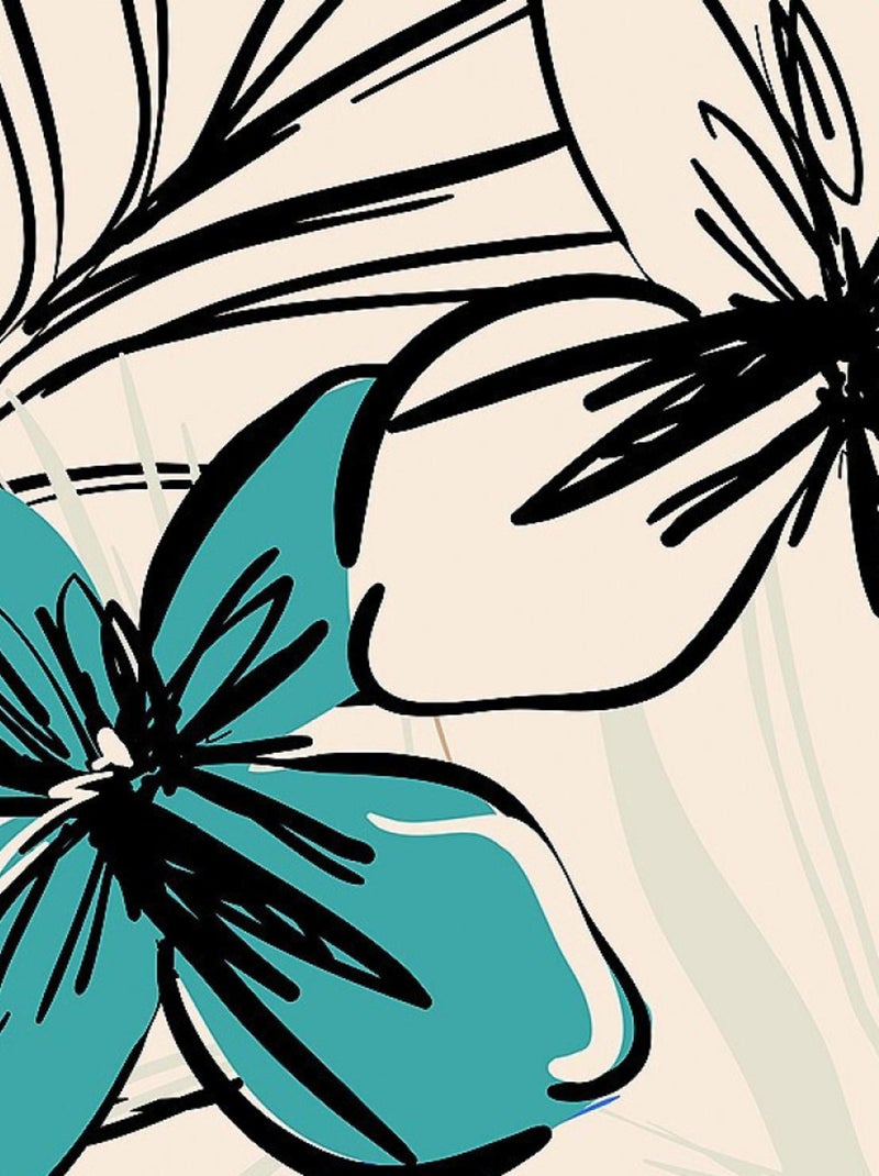 Poster intissé - dessin de fleurs bleues et fougère en peinture 150 x 270 cm Multicolore - Kiabi