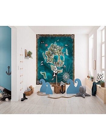 Poster intissé ile déserte en forme de tête de mort, pirates animaux marins - 250 x h250 cm