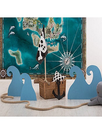 Poster intissé ile déserte en forme de tête de mort, pirates animaux marins - 250 x h250 cm