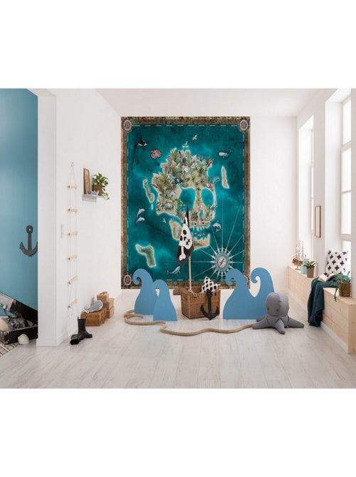 Poster intissé ile déserte en forme de tête de mort, pirates animaux marins - 250 x h250 cm - Kiabi