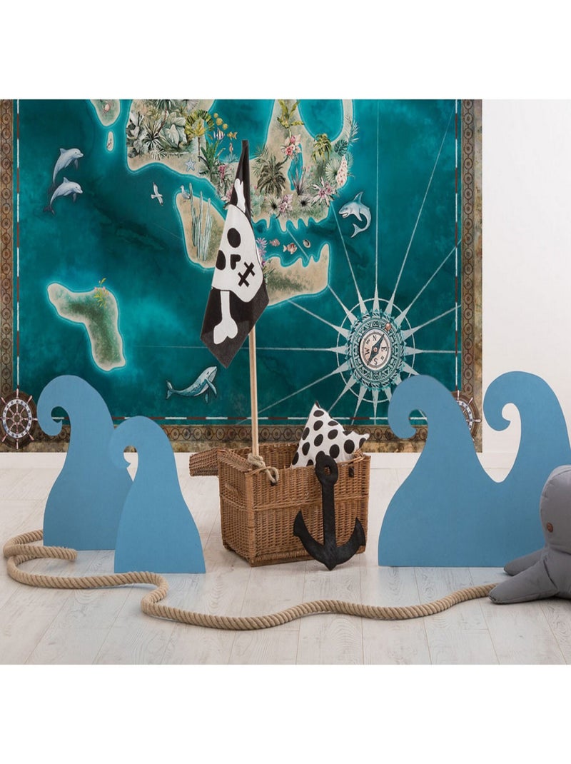 Poster intissé ile déserte en forme de tête de mort, pirates animaux marins - 250 x h250 cm Bleu - Kiabi
