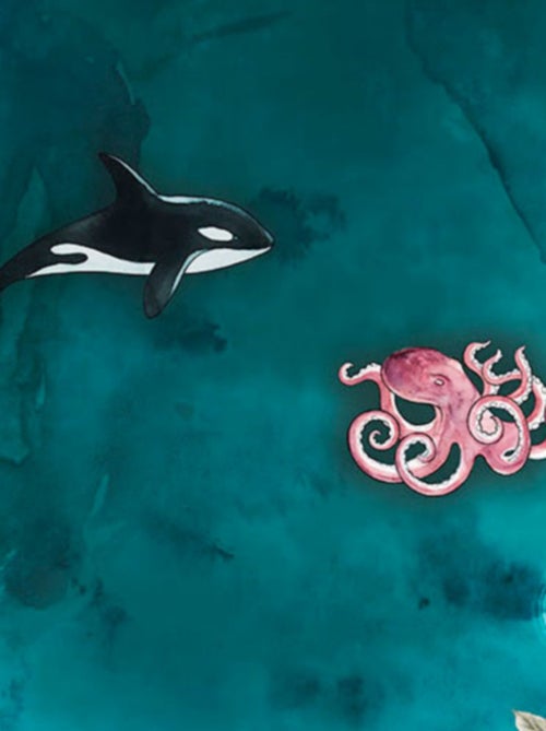 Poster intissé ile déserte en forme de tête de mort, pirates animaux marins - 250 x h250 cm - Kiabi