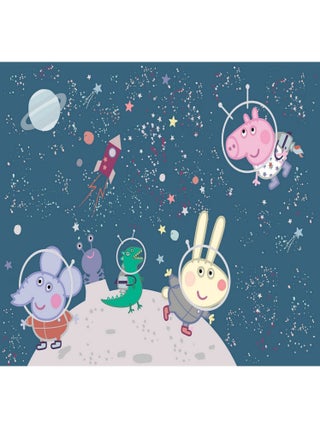 Poster intissé Peppa Pig avec sa famille dans l'espace - 155 x 110 cm