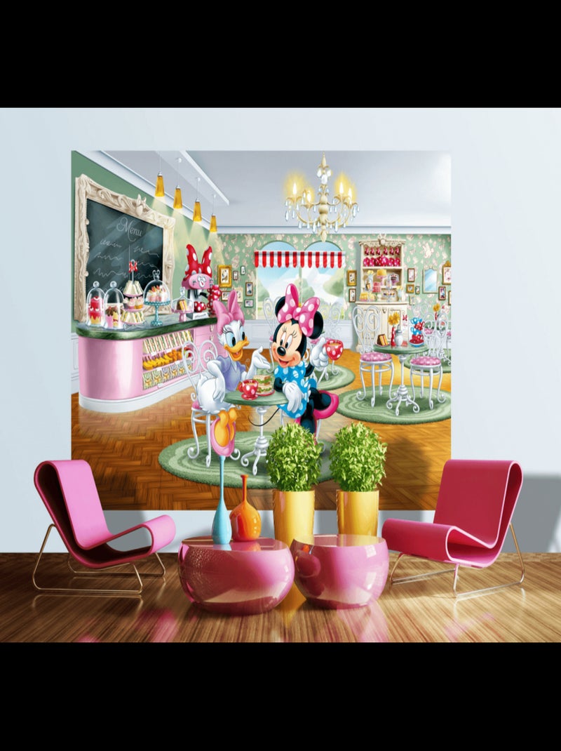 Poster Intissé XXL - Minnie et Daisy au salon de thé - 255 cm x 180 cm Multicolore - Kiabi