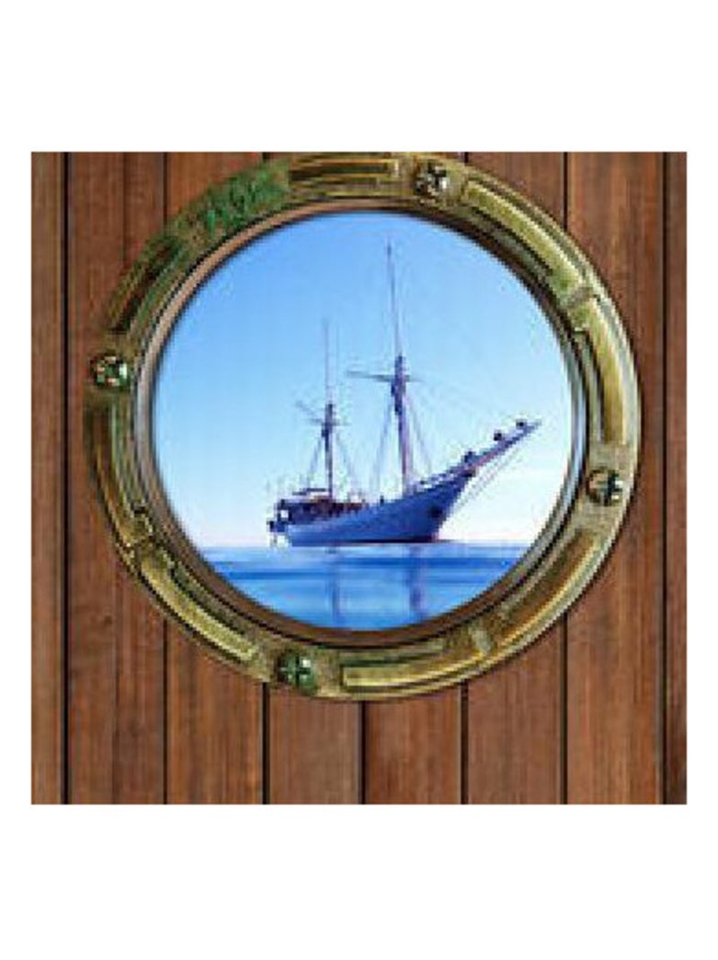 Poster porte 3 hublots marins sur fond bois  90 x 202 cm, 1 lé Multicolore - Kiabi