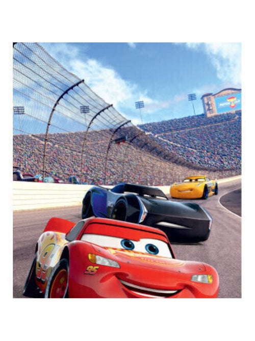 Poster Porte Cars Flash McQueen Cruz Ramirez et Jackson Storm en piste de Disney intisse 90 X 202 CM - Kiabi
