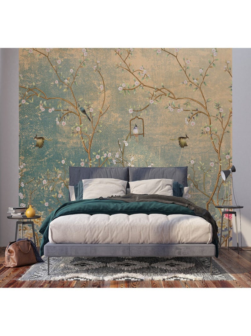 Poster Thème arbres, fleurs et oiseaux - 360 x 254 cm Multicolore - Kiabi