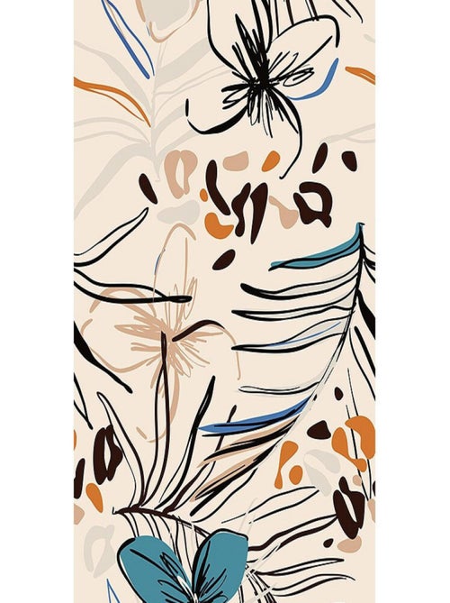 Poster Thème fleurs bleues et fougère - 90 x 202 cm - Kiabi