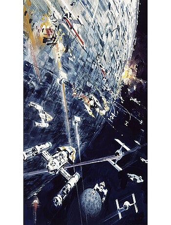 Poster XXL panoramique Dogfight Star Wars bataille de vaisseaux motif aquarelle sur fond bleu 200X27