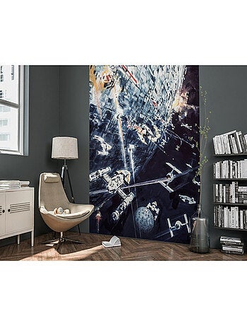 Poster XXL panoramique Dogfight Star Wars bataille de vaisseaux motif aquarelle sur fond bleu 200X27