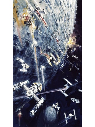 Poster XXL panoramique Dogfight Star Wars bataille de vaisseaux motif aquarelle sur fond bleu 200X27