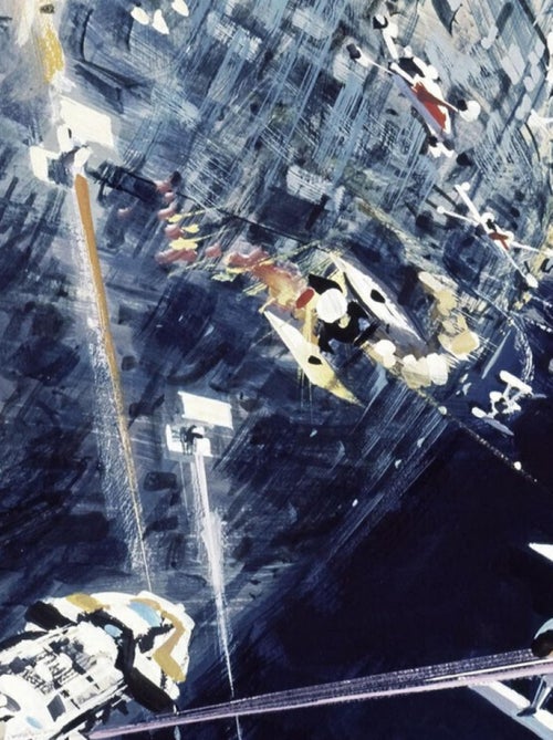 Poster XXL panoramique Dogfight Star Wars bataille de vaisseaux motif aquarelle sur fond bleu 200X27 - Kiabi