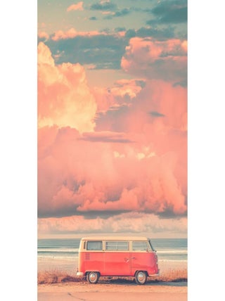 Posters de nos Régions - Affiche - Van pastel et coucher de soleil