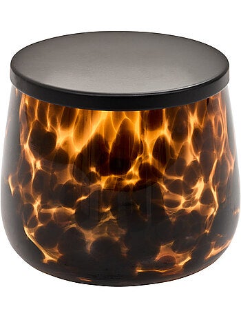 Pot à cotons en verre avec couvercle métal motif flammes DOTTY