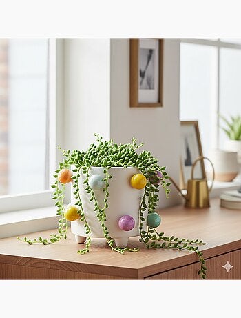 Pot de fleurs à pois multicolores en céramique