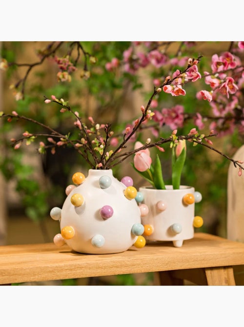 Pot de fleurs a pois multicolores en céramique - Kiabi