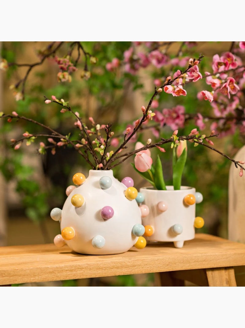 Pot de fleurs a pois multicolores en céramique Blanc - Kiabi