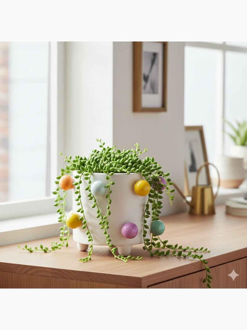 Pot de fleurs a pois multicolores en céramique Blanc - Kiabi