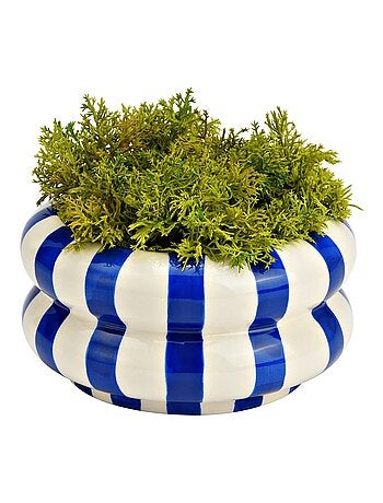 Pot de fleurs rayé en céramique Bleu Blanc