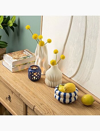 Pot de fleurs rayé en céramique Bleu Blanc