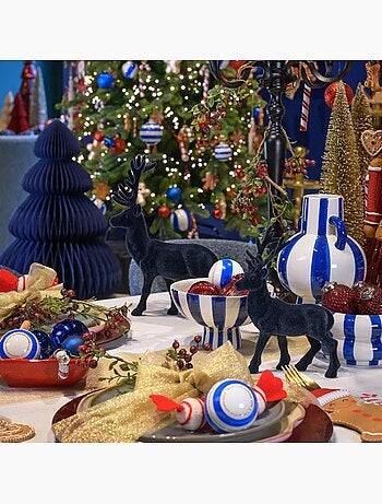 Pot de fleurs rayé en céramique Bleu Blanc