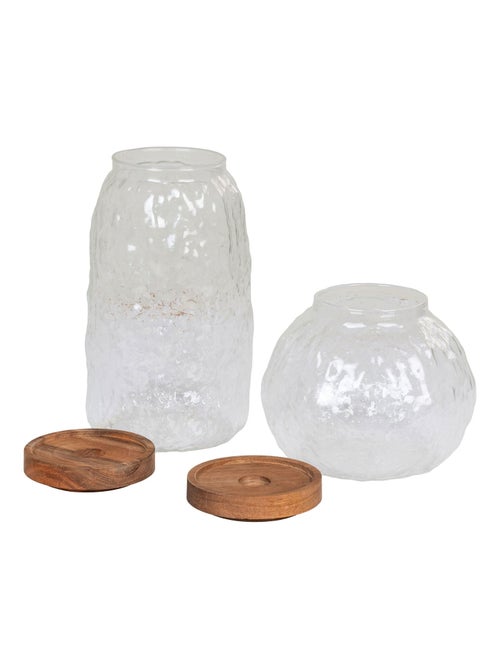 Pot de rangement Taipei - Lot de 2 pots de rangement en verre/acacia - Kiabi