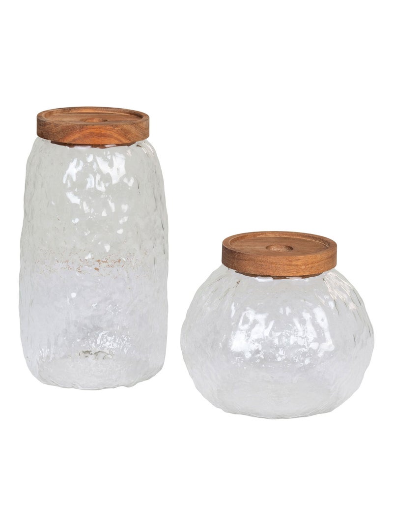 Pot de rangement Taipei - Lot de 2 pots de rangement en verre/acacia Transparent - Kiabi