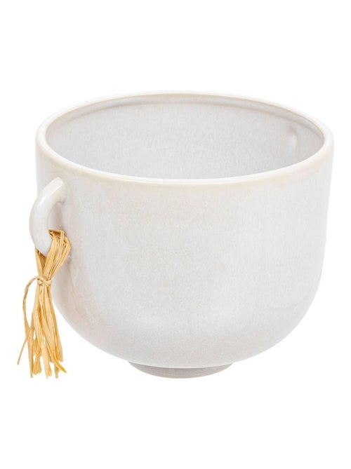 Pot en ceramique reactive 14 cm Blanc avec pompons - Kiabi