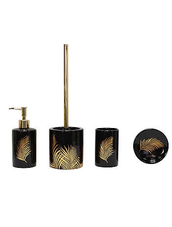 Pot et brosse wc en céramique feuilles dorées