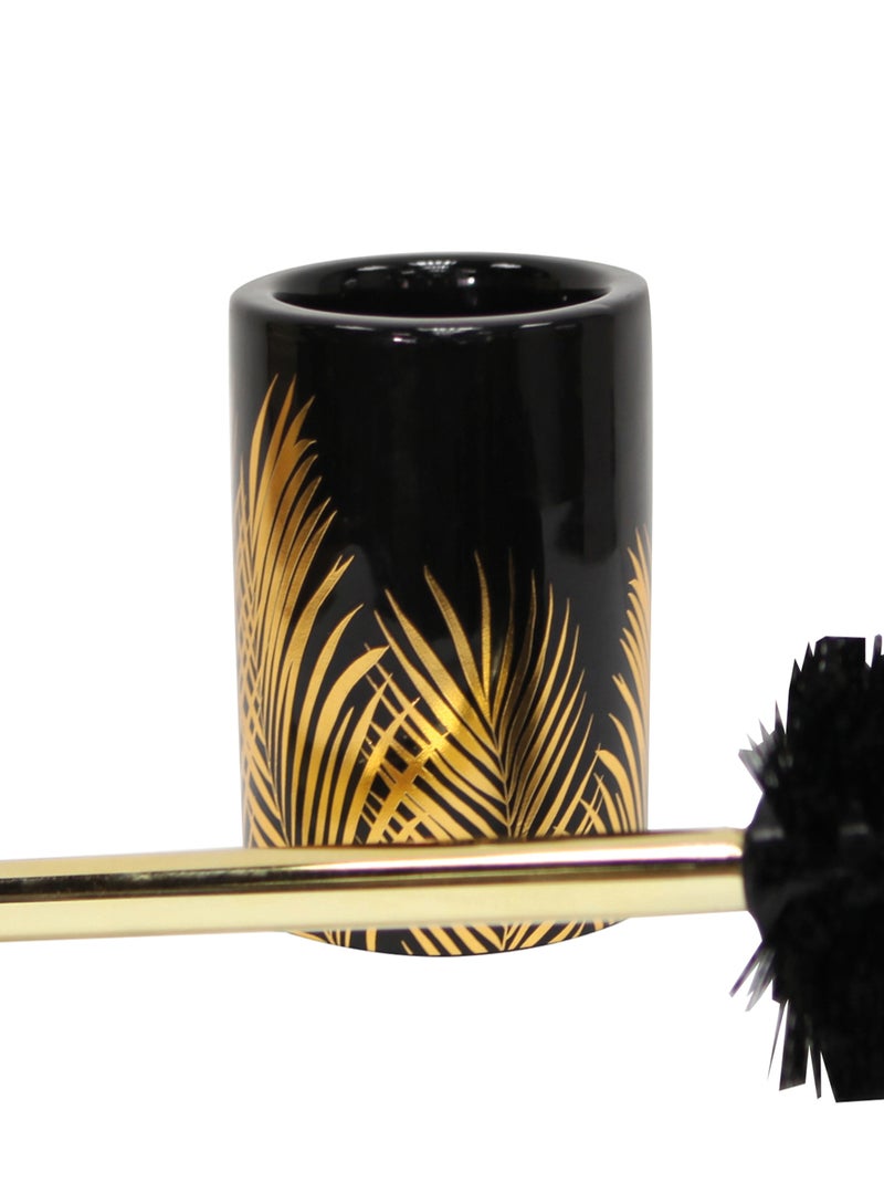 Pot et brosse wc en céramique feuilles dorées Noir - Kiabi