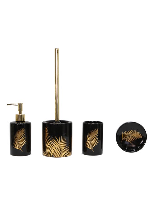 Pot et brosse wc en céramique feuilles dorées - Kiabi