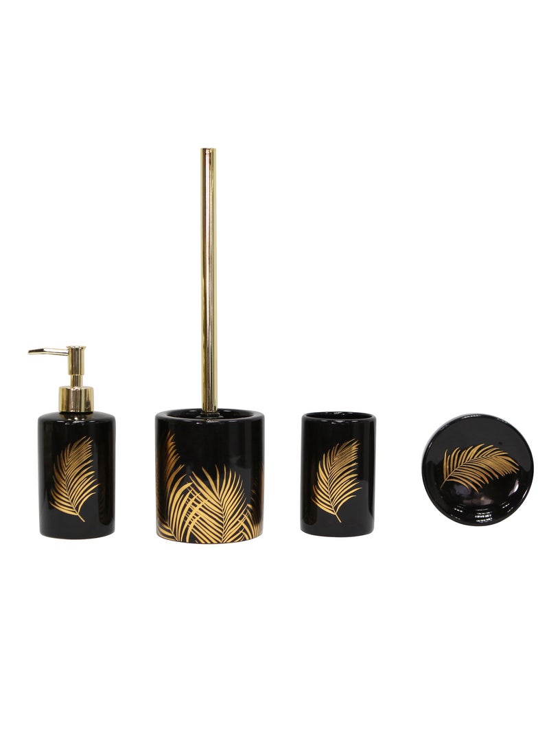 Pot et brosse wc en céramique feuilles dorées Noir - Kiabi