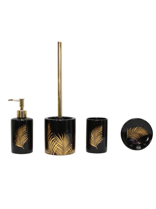 Pot et brosse wc en céramique feuilles dorées - Kiabi Pot et brosse wc en céramique feuilles dorées - Kiabi