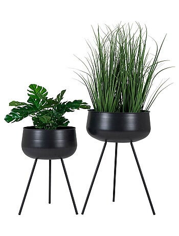 Pots de fleurs Ardola - Pots de fleurs, acier, noir, lot de 2