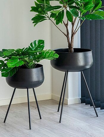 Pots de fleurs Ardola - Pots de fleurs, acier, noir, lot de 2