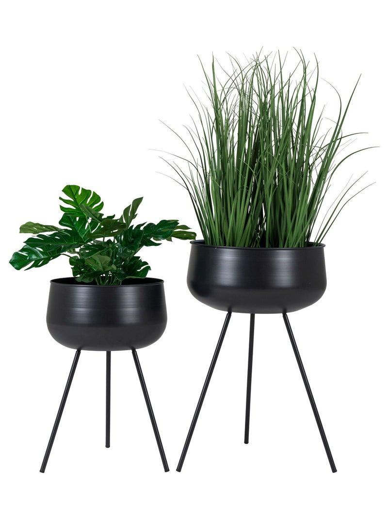 Pots de fleurs Ardola - Pots de fleurs, acier, noir, lot de 2 Noir - Kiabi