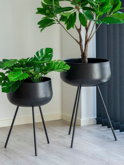Pots de fleurs Ardola - Pots de fleurs, acier, noir, lot de 2 - Kiabi