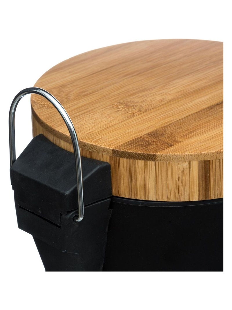 Poubelle de salle de bain à pédale en bambou et métal NATUREO Noir - Kiabi