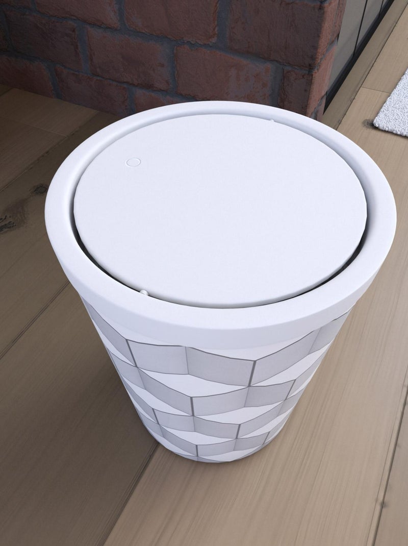 Poubelle imprimée géométrie avec couvercle oscillant Blanc - Kiabi