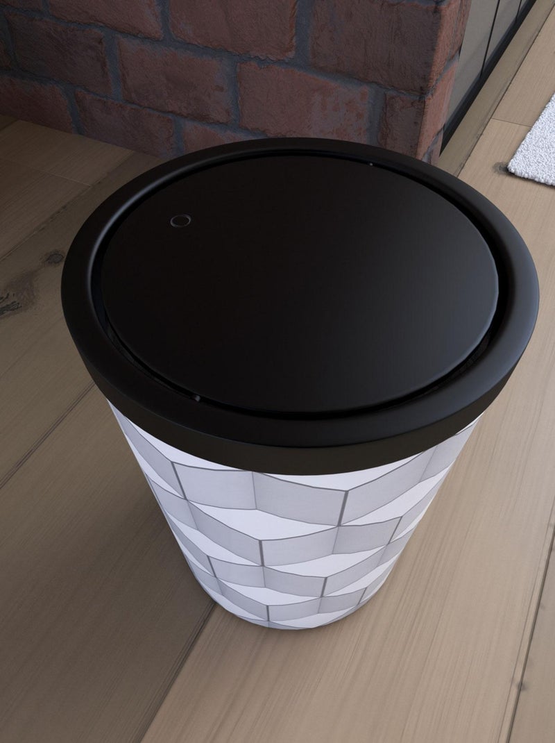 Poubelle imprimée géométrie avec couvercle oscillant Noir - Kiabi