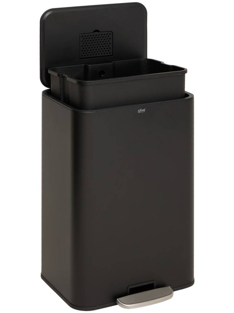 Poubelle rectangulaire à pédale en acier delta Noir - Kiabi