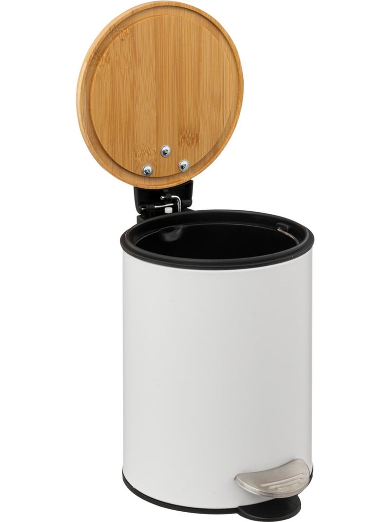 Poubelle salle de bain 3L avec couvercle bambou MODERN COLOR Blanc - Kiabi