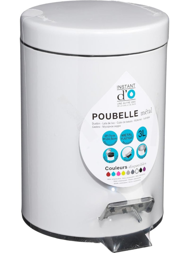 Poubelle salle de bain 3L en acier avec pédale et seau amovible ESSENTIEL Blanc - Kiabi